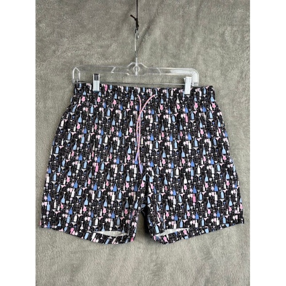 Buoy & Boat Men's Large Swim Trunks Party Print Black Cocktail Beverage